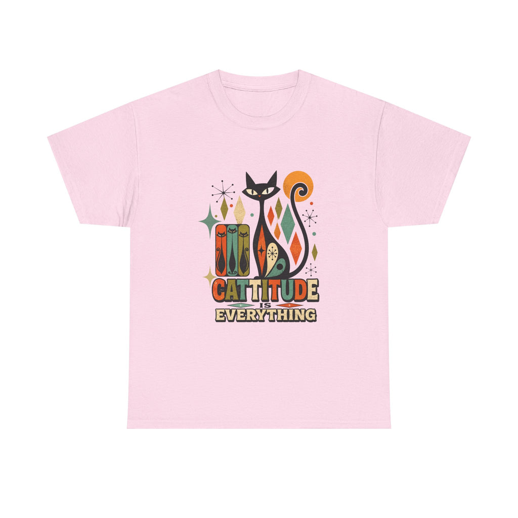 Cat T-Shirt — "Cattitude Over Everything" Retro Mid-Century Cat Tee