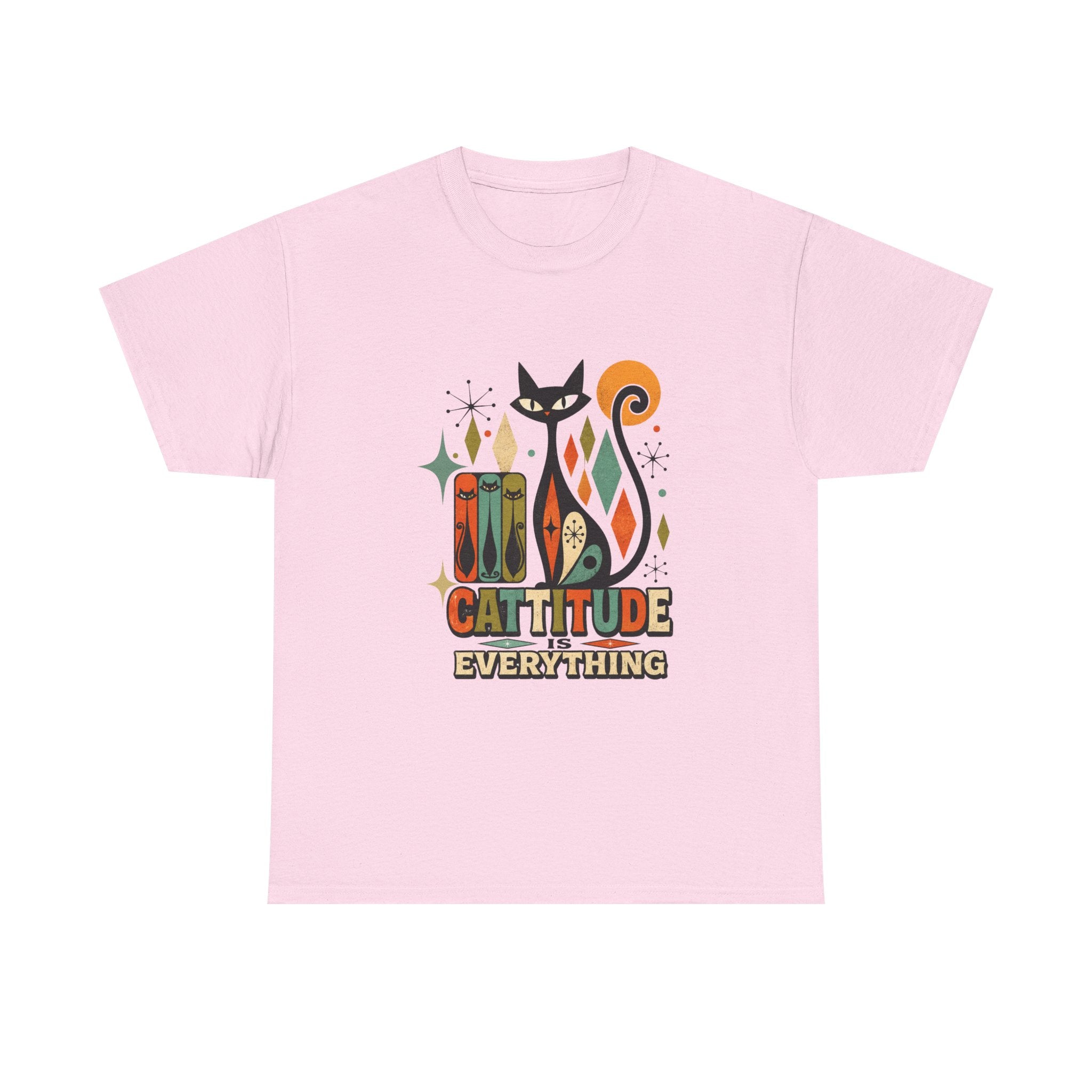 Cat T-Shirt — "Cattitude Over Everything" Retro Mid-Century Cat Tee