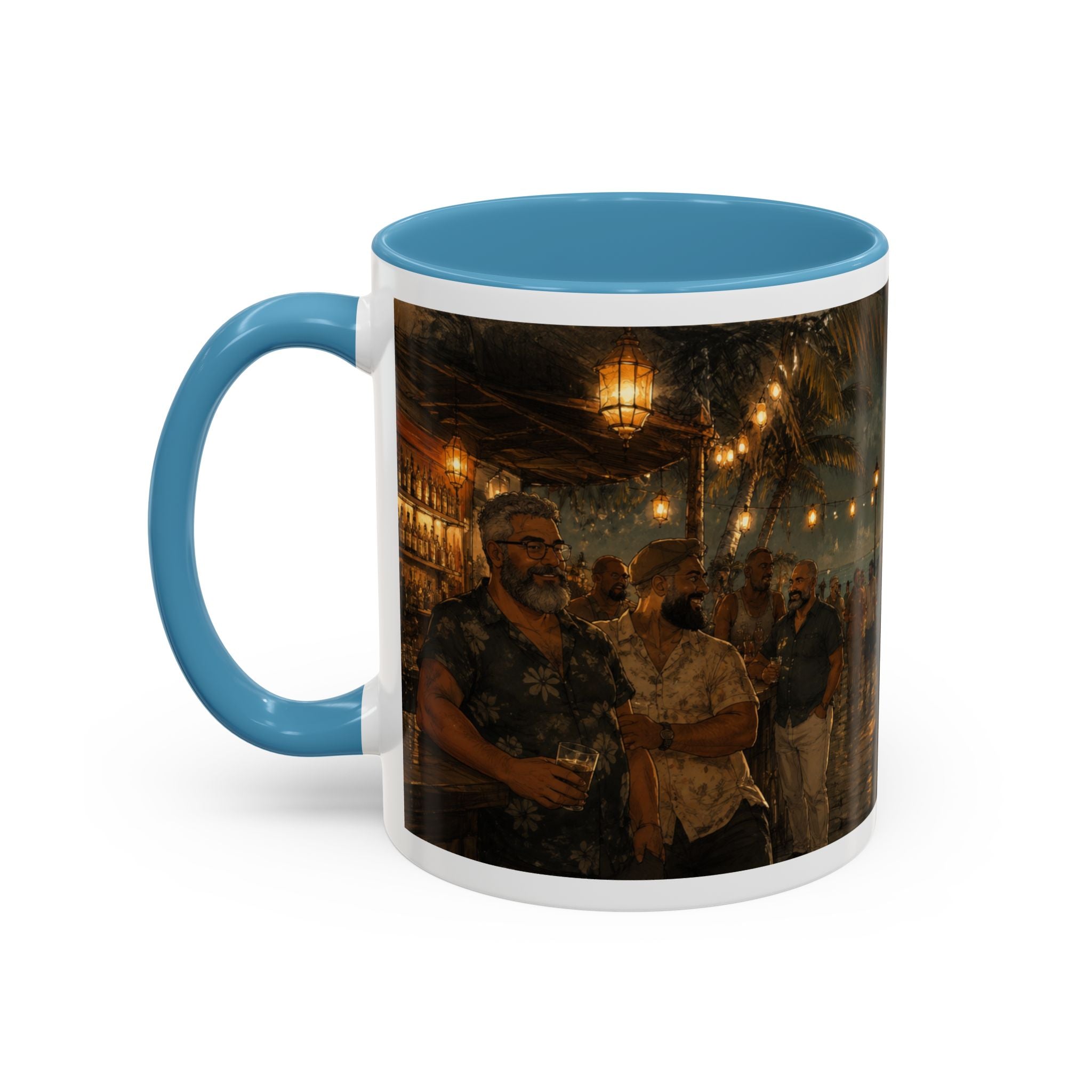 Tropical Night Market Coffee Mug — Moonlit Street Scene Accent Mug (11/15oz) This is a Bear community Bear event coffee Mug.