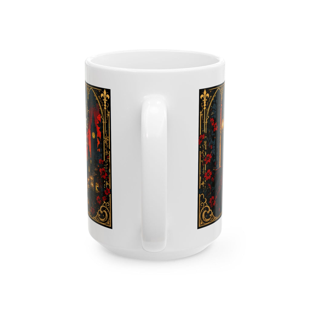 Gothic Cityscape Ceramic Mug — 'Unsinkable, Unapologetic, Unstoppable' Rooted in Greatness Afrocentric Empowerment Mug. Dark Fantasy Coffee Cup