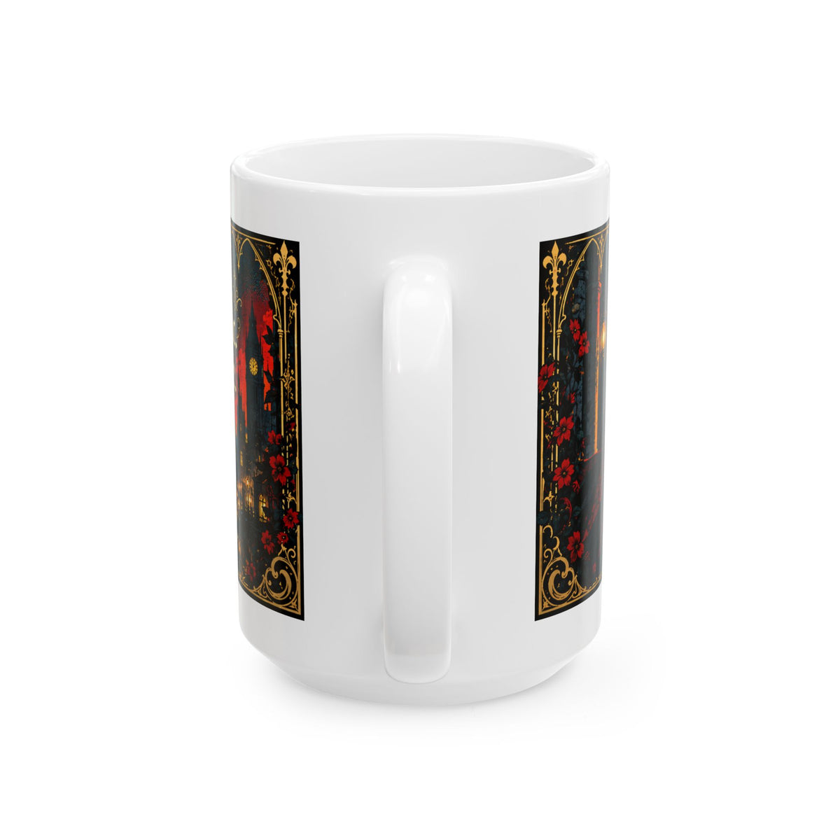 Gothic Cityscape Ceramic Mug — 'Unsinkable, Unapologetic, Unstoppable' Rooted in Greatness Afrocentric Empowerment Mug. Dark Fantasy Coffee Cup