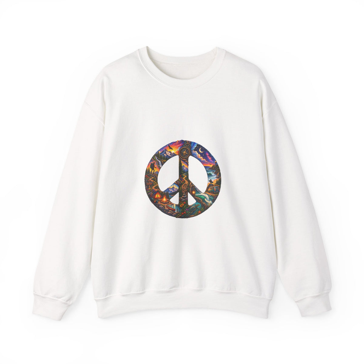 Peace Sign Crewneck Sweatshirt — Colorful Tie-Dye Peace Symbol Pullover