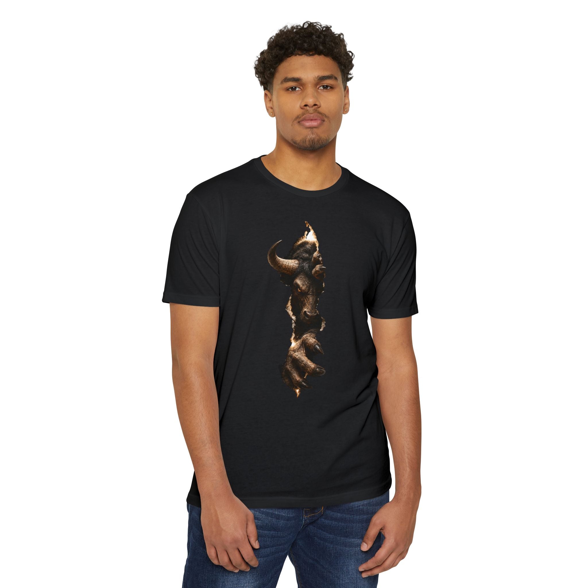 Bison Vertical Print T‑Shirt — Rustic Western Buffalo Graphic Tee. The inner Beast tearing its way out.