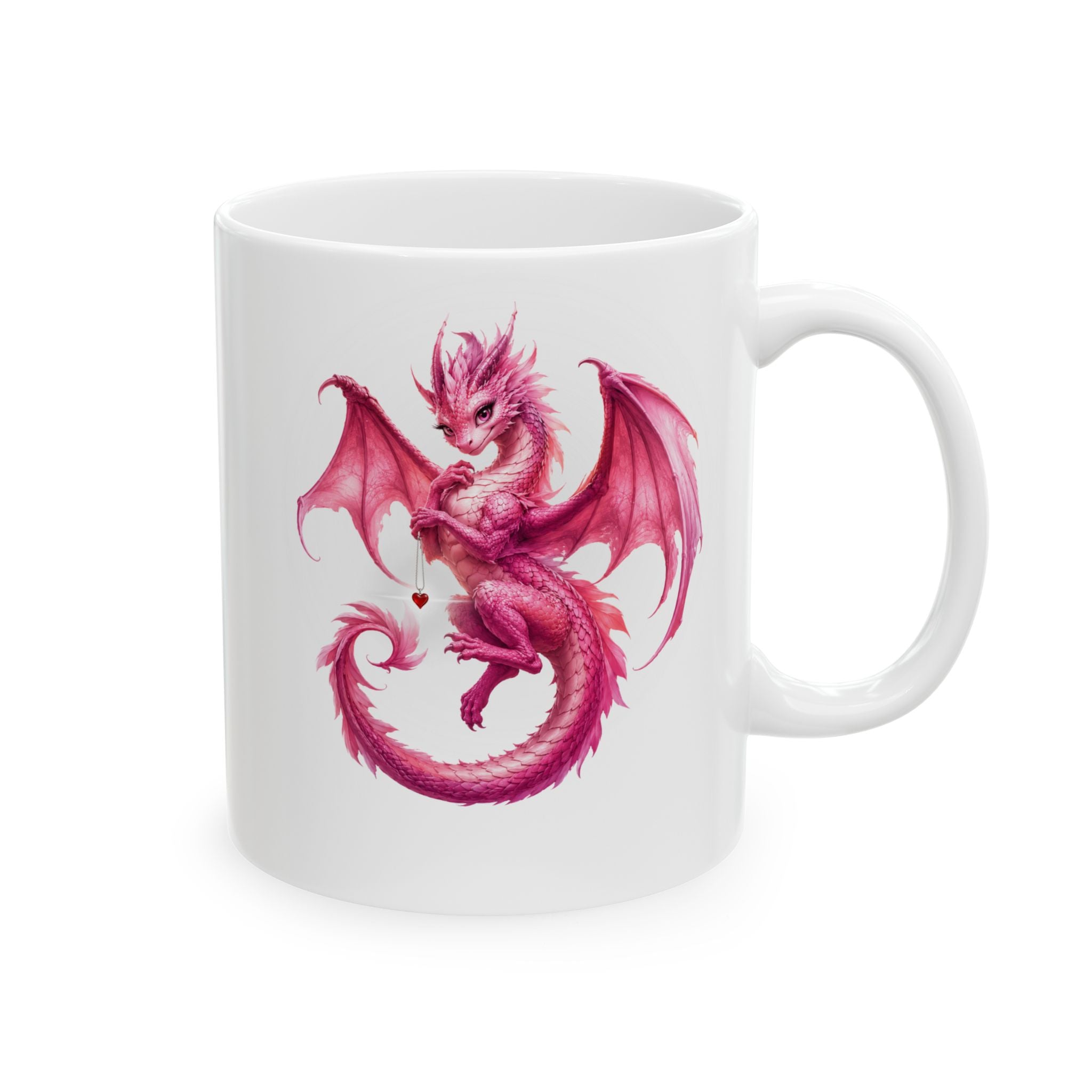 Pink Dragon Ceramic Mug – Cute Watercolor Fantasy Coffee Cup (11oz, 15oz)