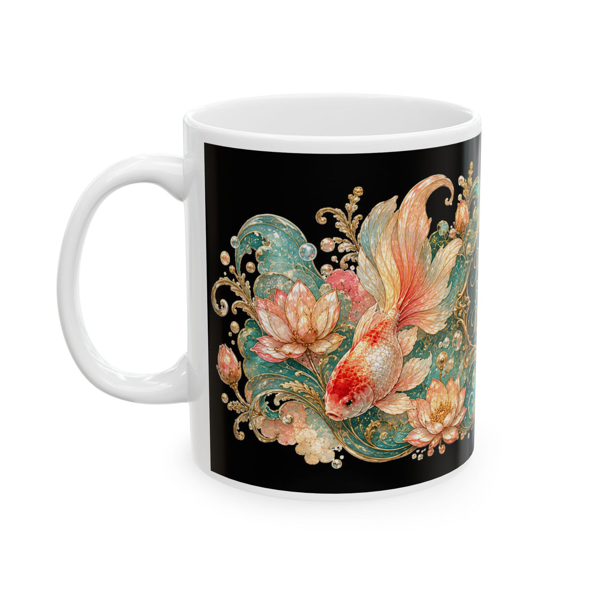 Memory: 3 Seconds, Regrets: 0 Ceramic Mug — Vintage Floral Koi Coffee Cup