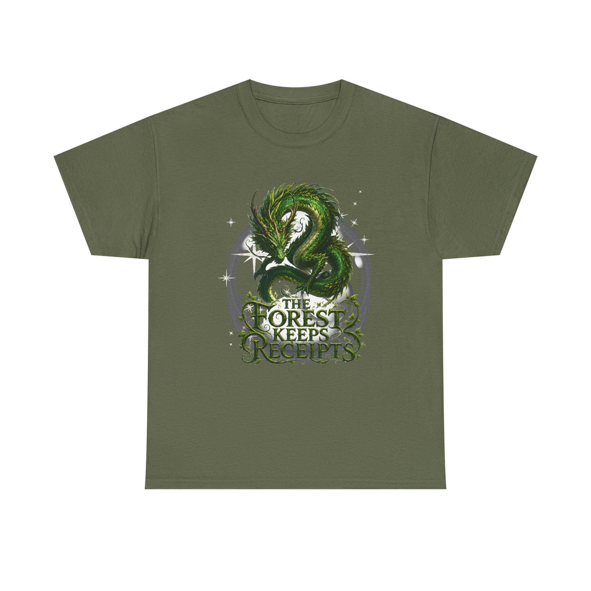 T-Shirt — "The Forest Keeps Receipts" Green Dragon Nature Graphic Tee