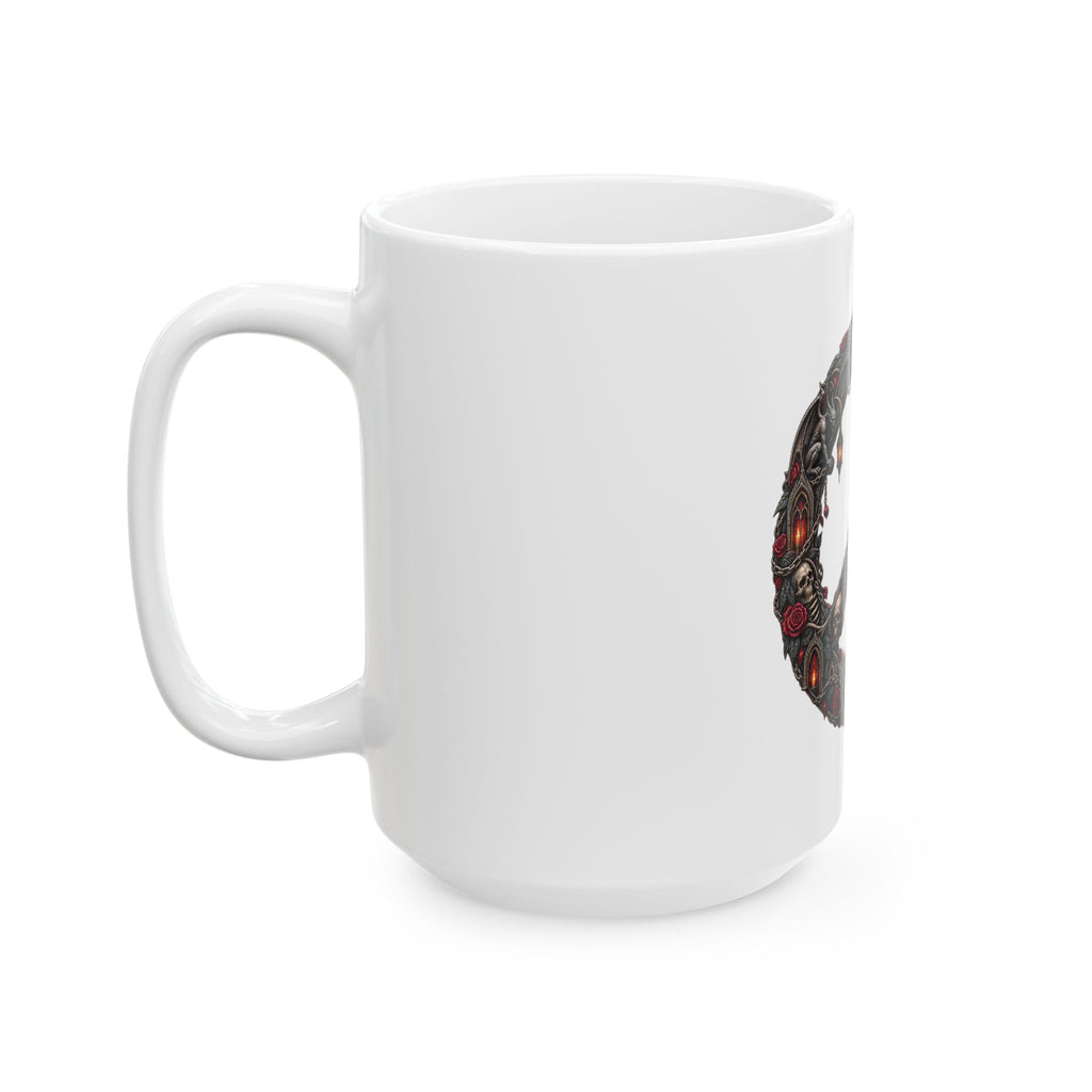 Skull Peace Sign Ceramic Mug — Gothic Dark Art Coffee Cup (11oz, 15oz)