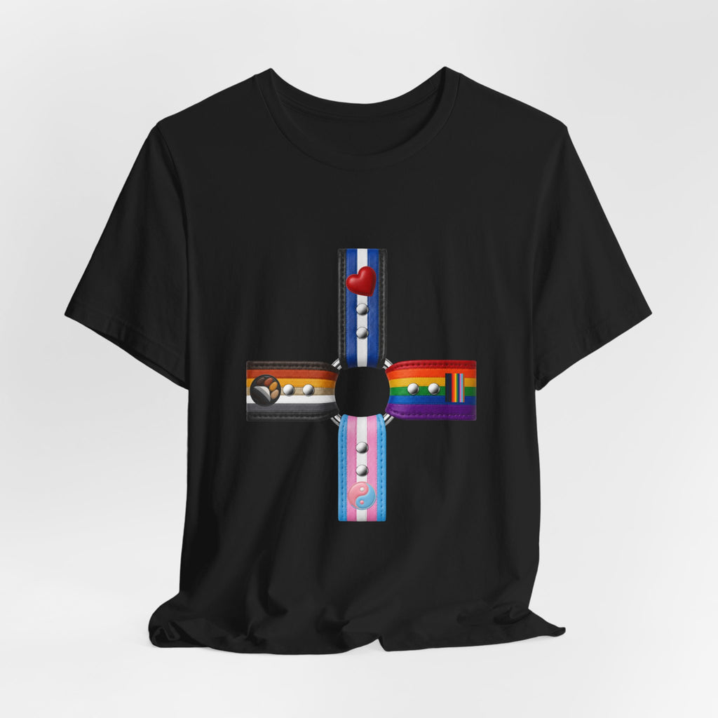 Cross of Pride T‑Shirt — LGBTQ+ Flag Collage Tee