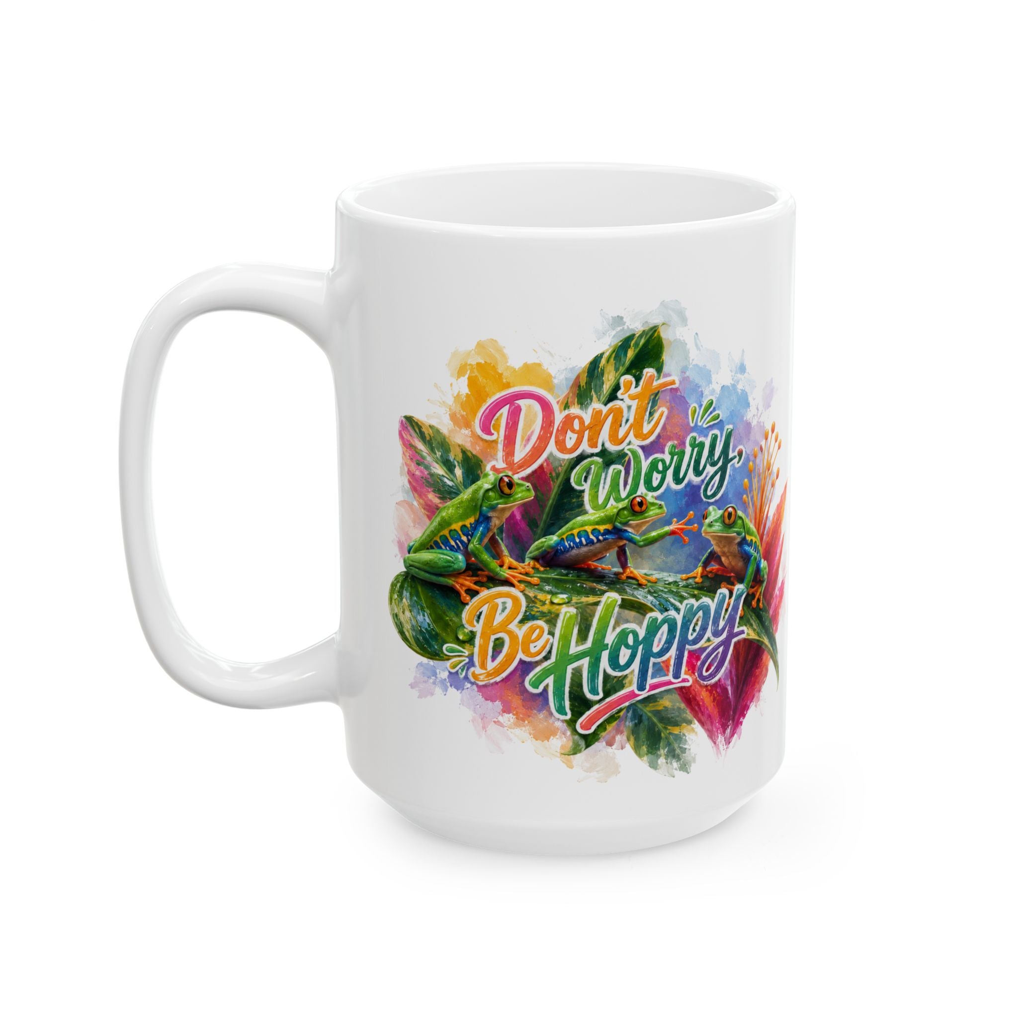Happy Frog Ceramic Mug — Colorful Watercolor Frog Coffee Cup (11oz & 15oz)