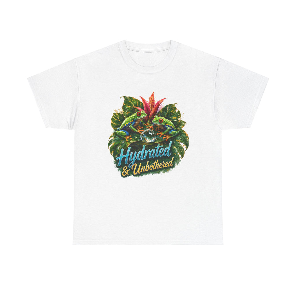 T-Shirt — Hydrated & Unbothered Tropical Frog Graphic Tee Tree Frog Tee. Eco-Tee