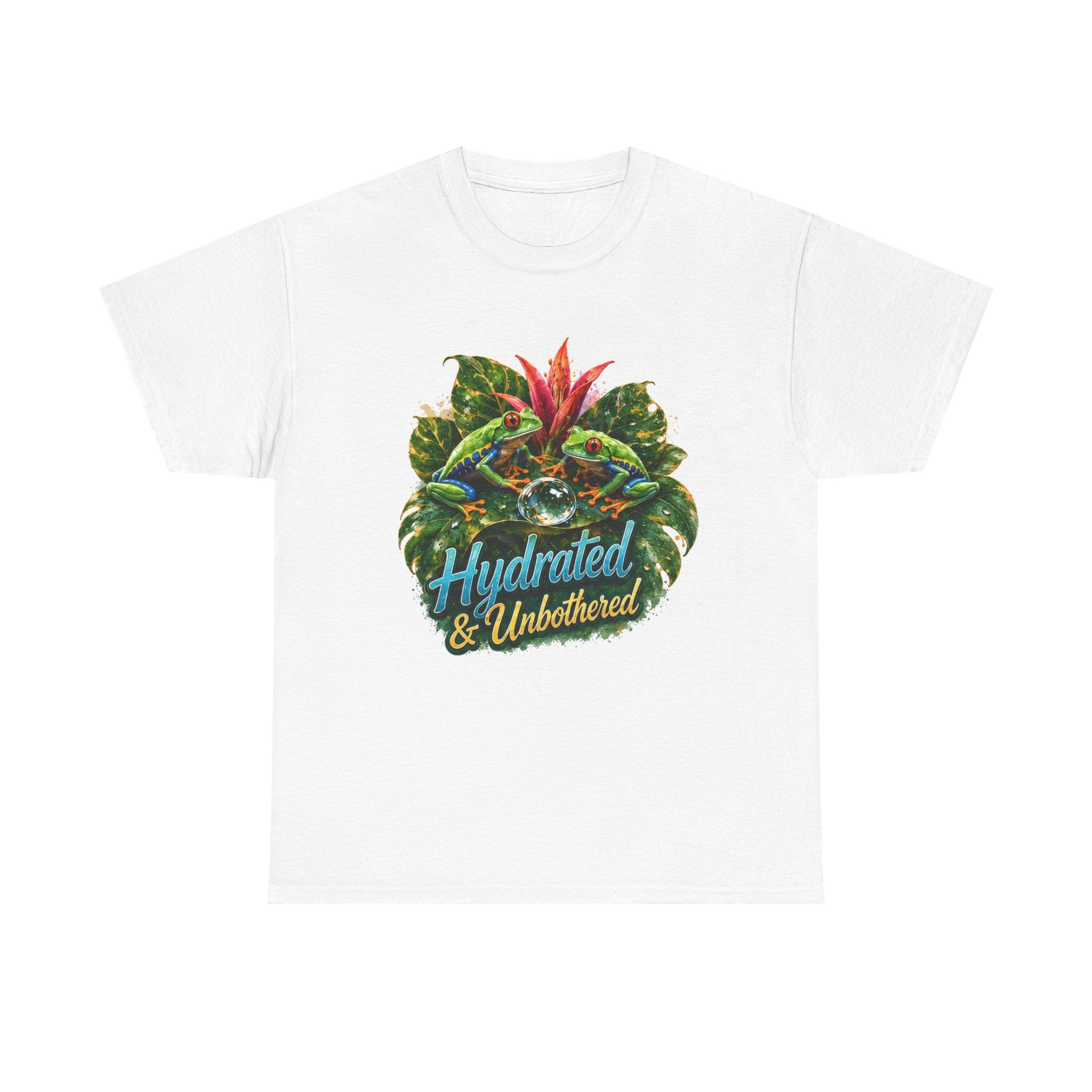 T-Shirt — Hydrated & Unbothered Tropical Frog Graphic Tee Tree Frog Tee. Eco-Tee