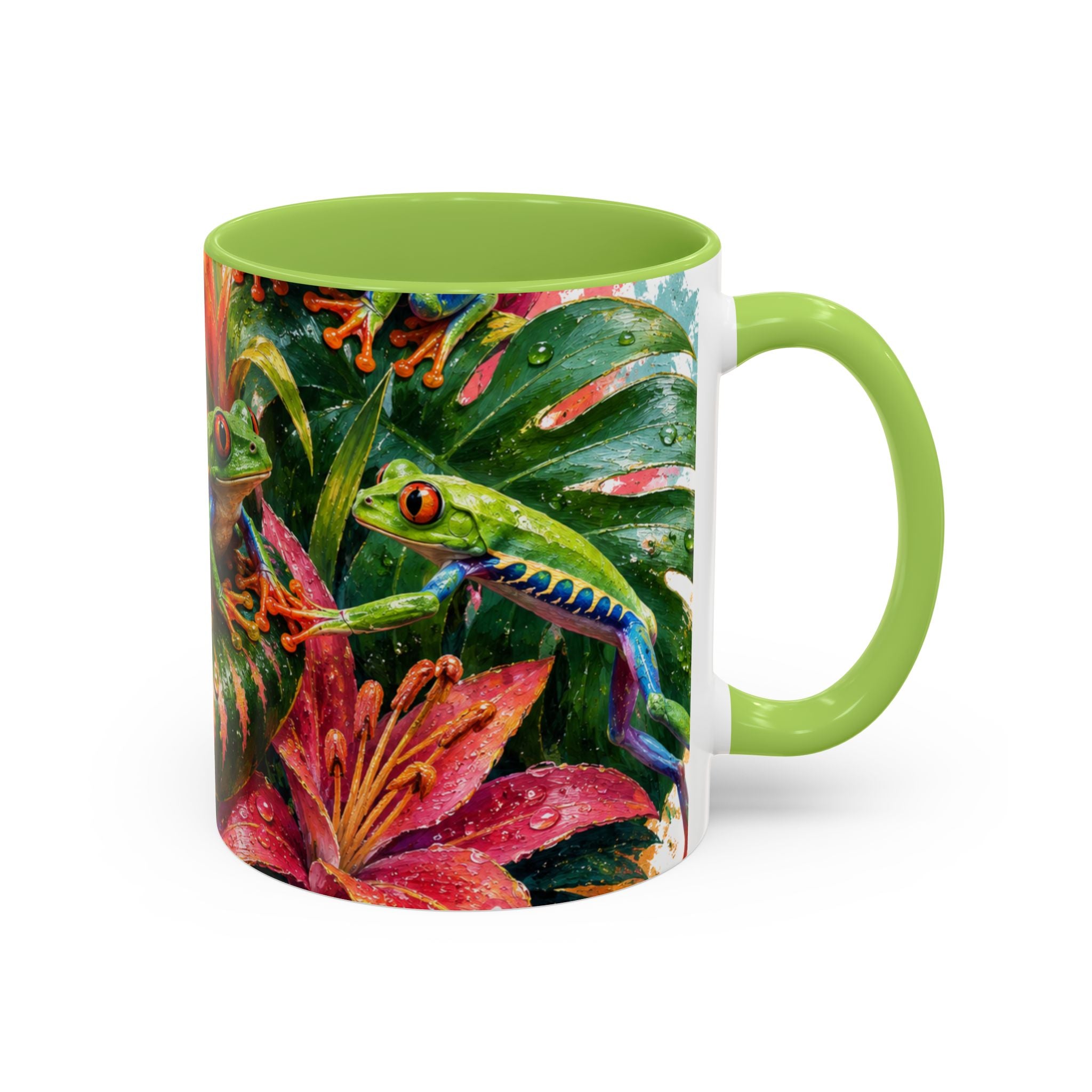 Tropical Tree Frog Coffee Mug — Colorful Rainforest Lily Accent Mug (11/15oz)