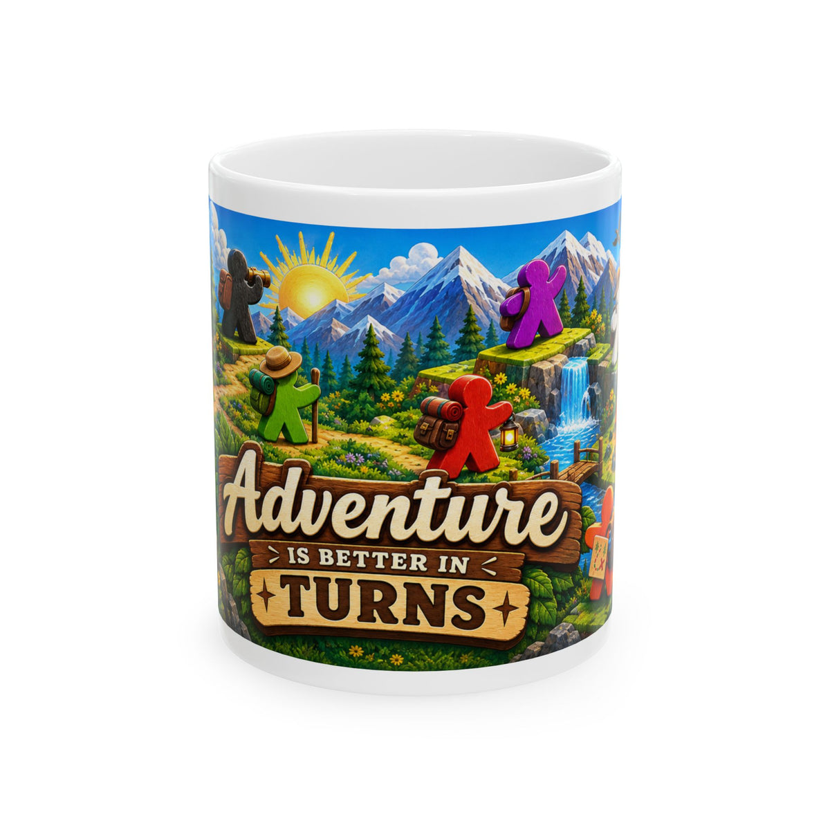 Adventure Is Better in Turns Ceramic Mug — Board Game Meeple Travel Design (11oz/15oz)