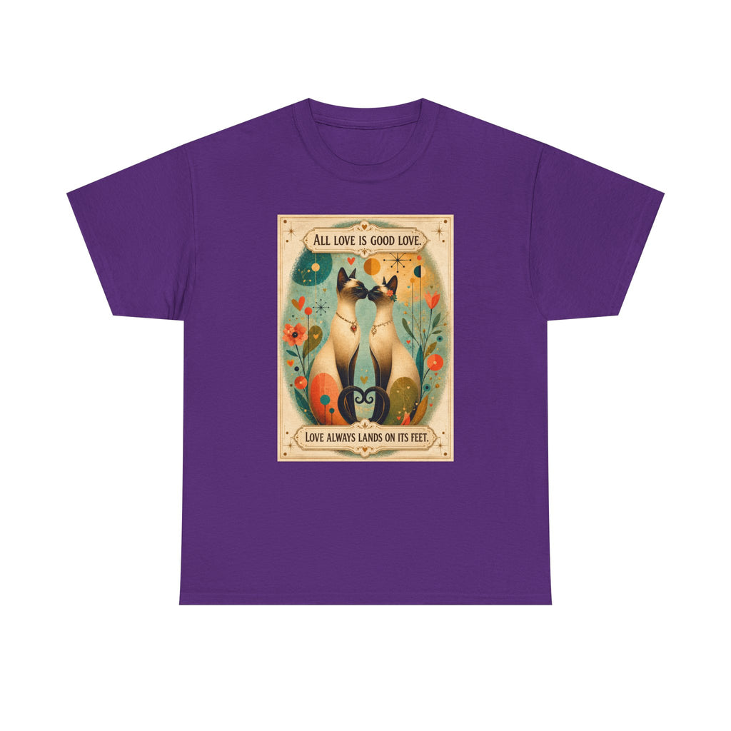 Cat Love Poster Tee — "All Love is Good Love" Graphic T-Shirt. Siamese Cat Shirt. Cat Lover Gift. Cat Mom Shirt. Cat Dad Shirt Cat People Apparel. Cute Cat T-Shirt. Cat Lover Tee. Siamese. Cat Lover...