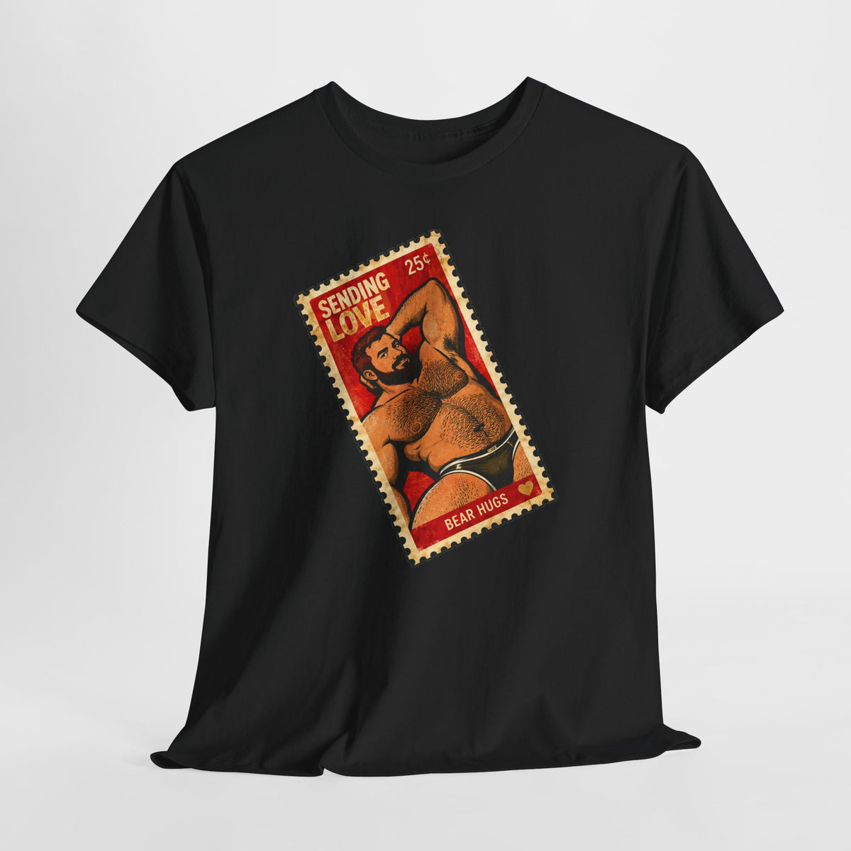 Gay Bear Shirt – Vintage Bear Pride Pin-Up T-Shirt, Retro Postage Stamp Art, LGBTQ Bear Culture Tee
