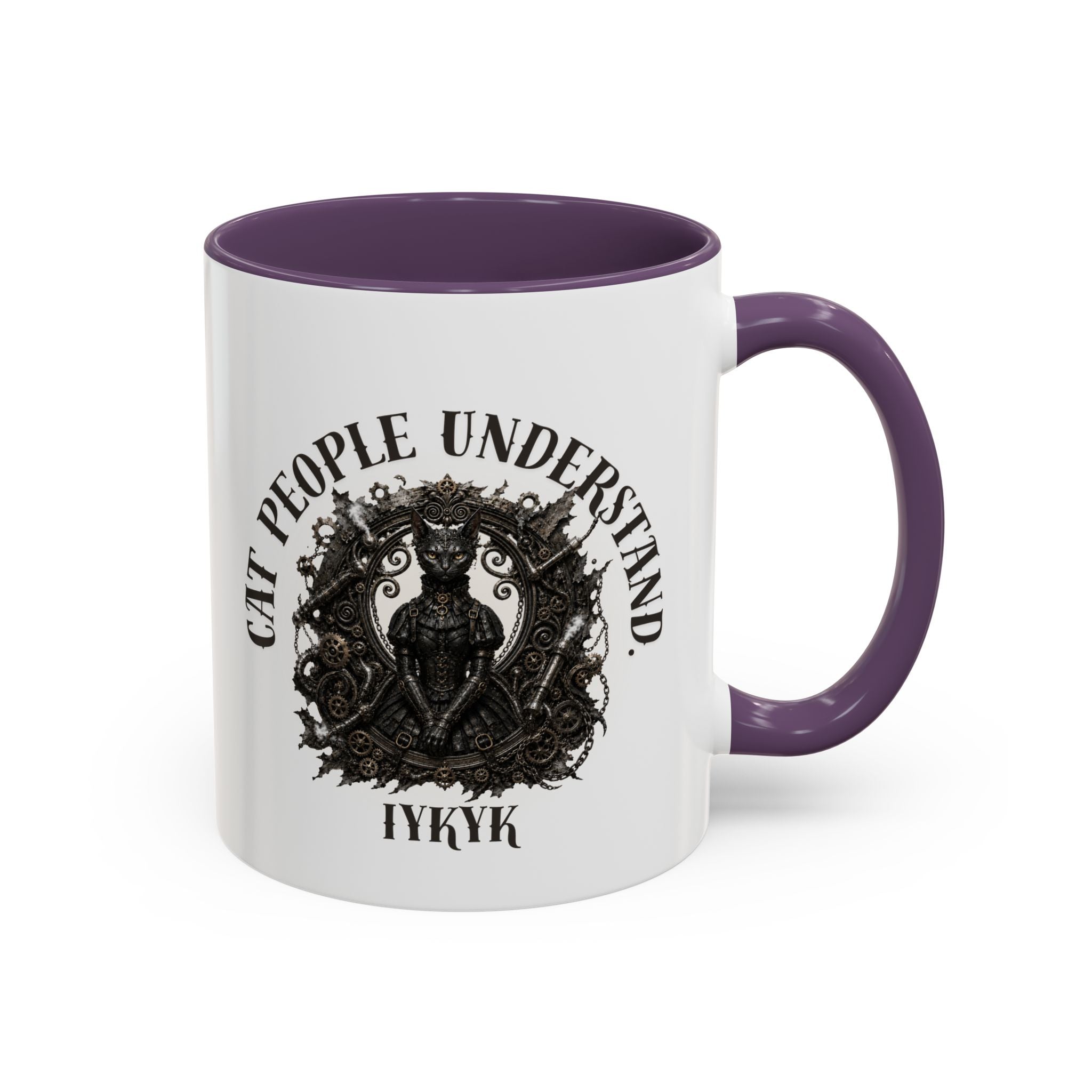 Cat People Understand Accent Mug — 'IYKYK' Black-Trim Coffee Cup. Cat lovers. Cat people. Cat mug.