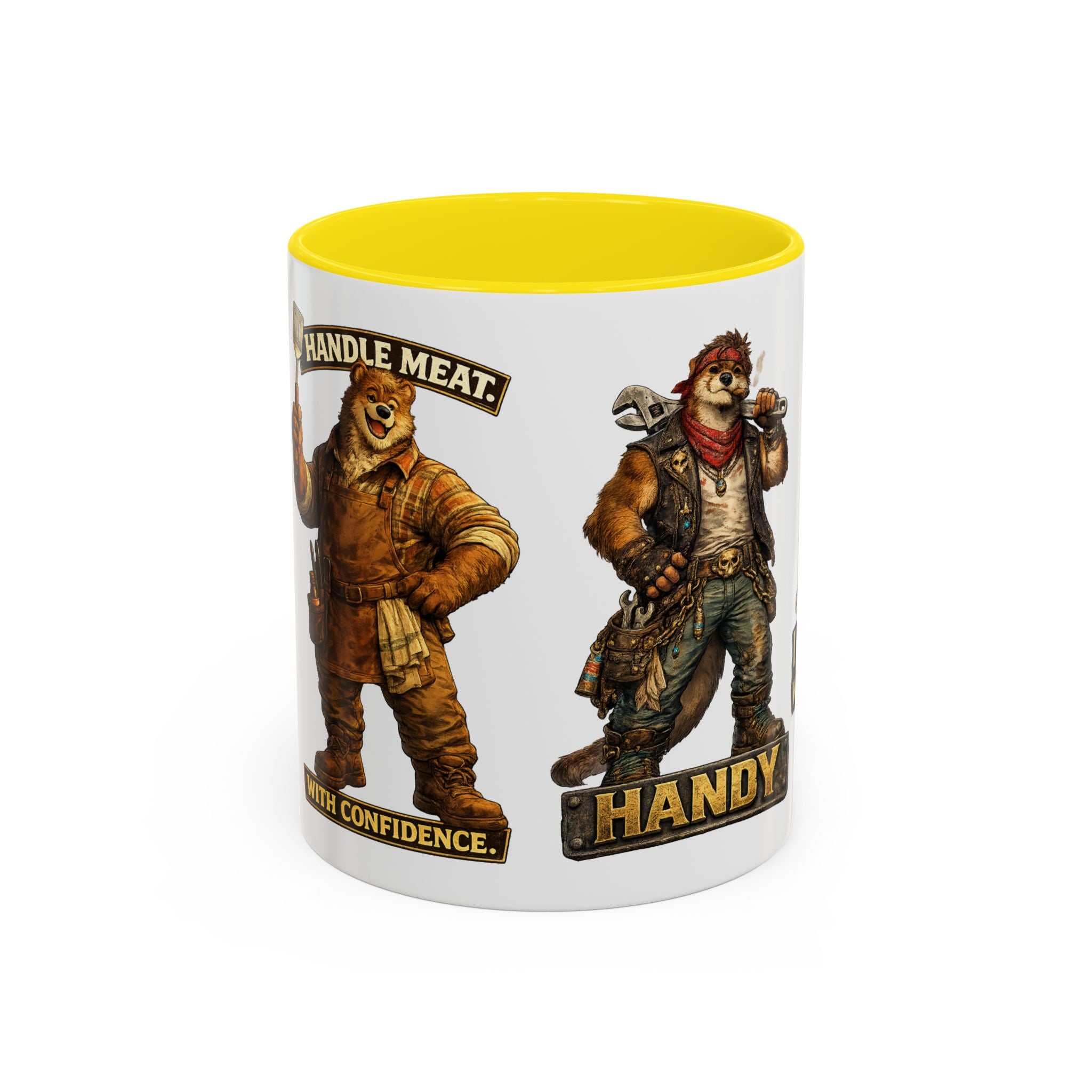 Handy Bear Mechanics Coffee Mug — "I Fix Things, Want a Tune-Up?" Accent Ceramic Mug