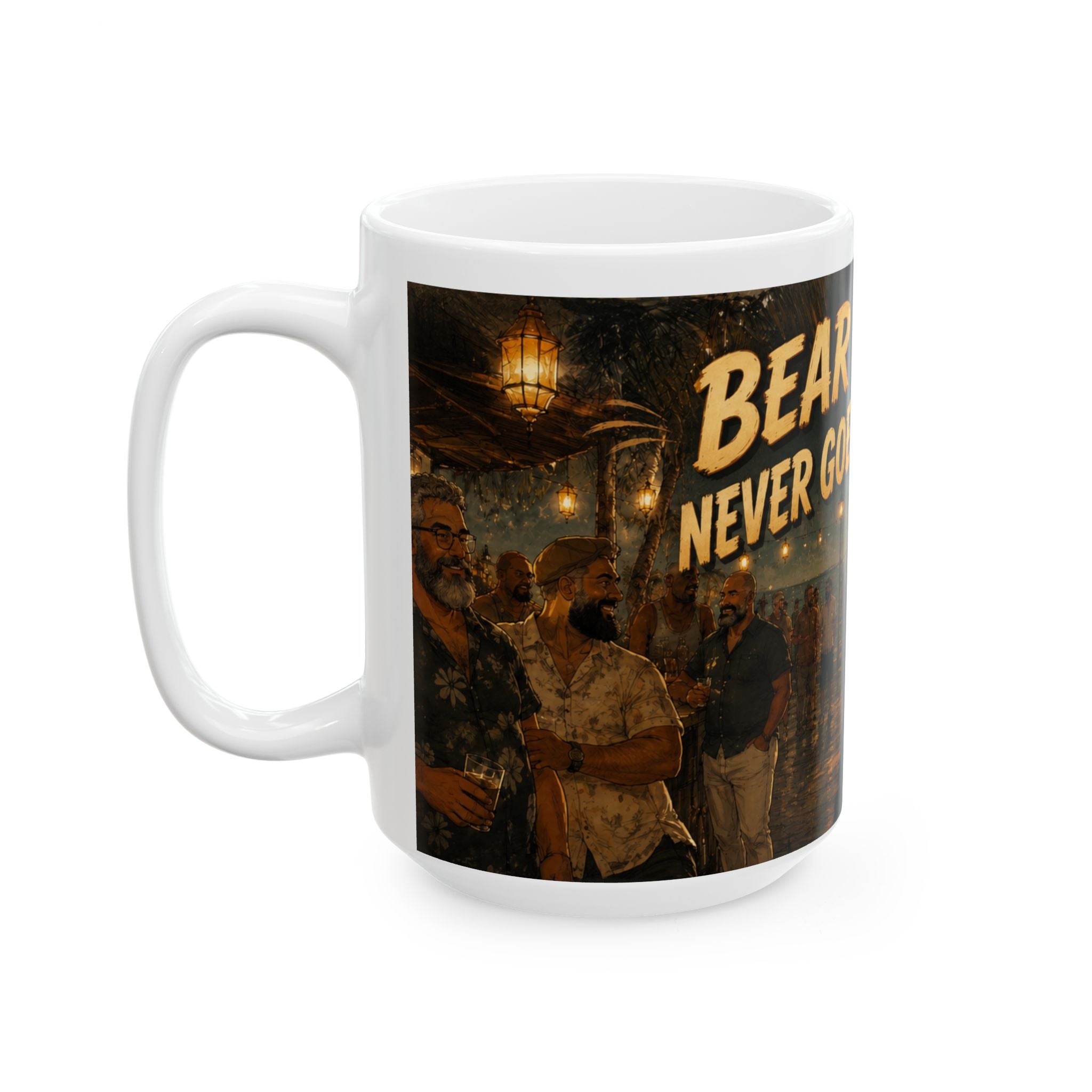 Ceramic Mug — "Bear Love Never Goes Out of Style" Vintage Night Street Art Coffee Cup (11oz/15oz)