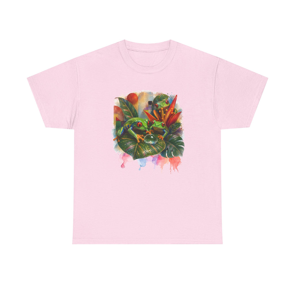 Tropical Leaf Watercolor T-Shirt — Vibrant Botanical Tee. Tree Frog tee