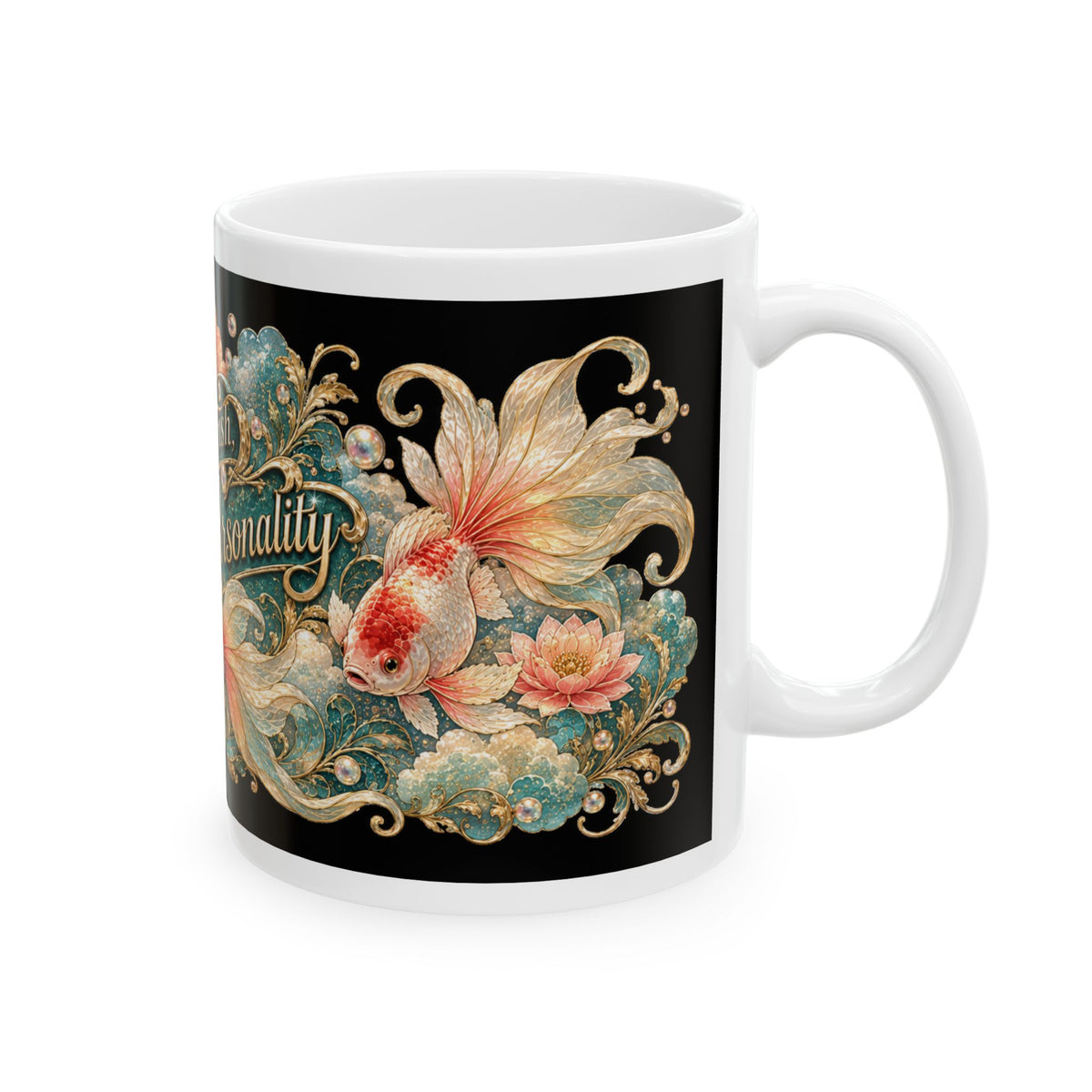 Ceramic Mug — "Little Fish, Big Personality" Decorative Koi Mug