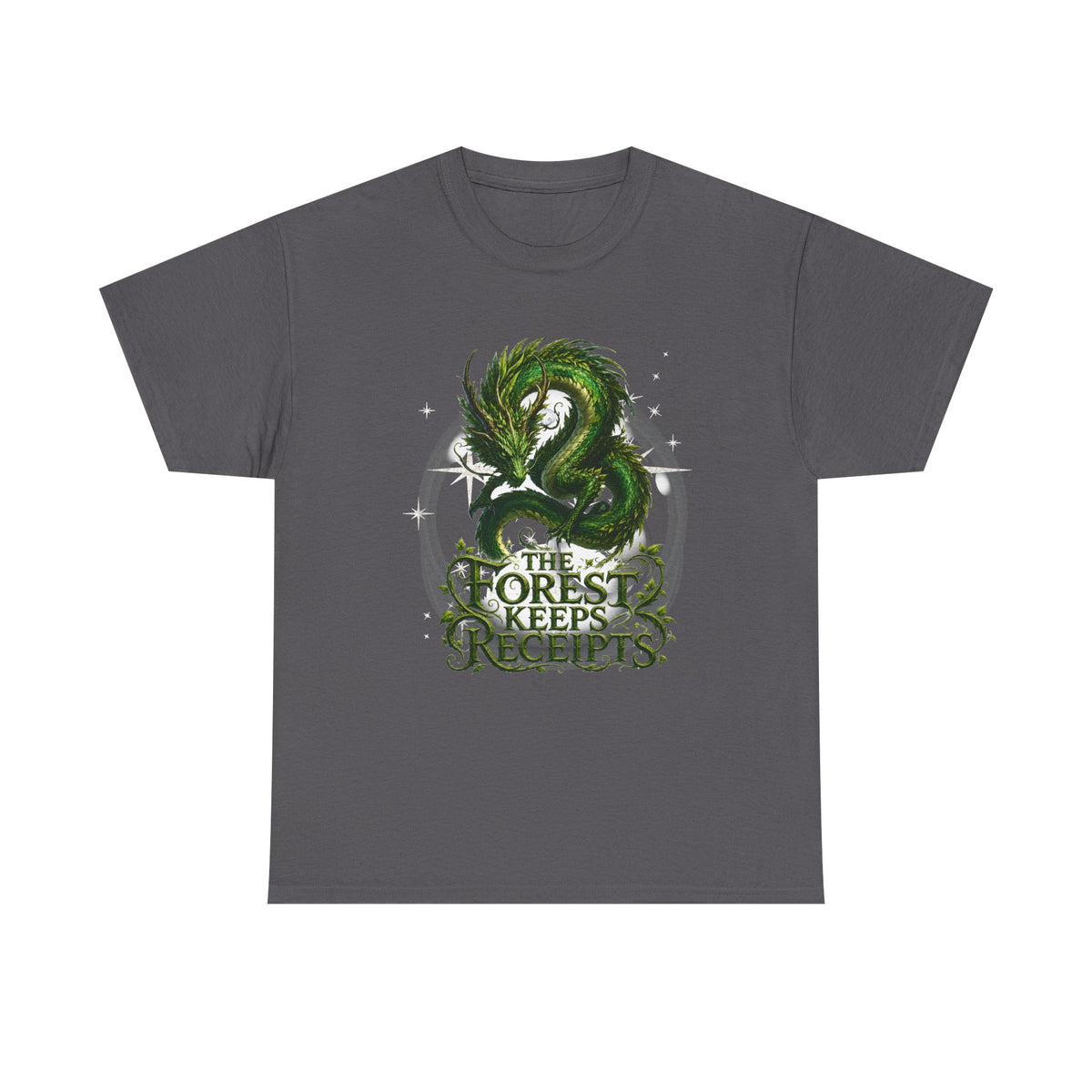 T-Shirt — "The Forest Keeps Receipts" Green Dragon Nature Graphic Tee