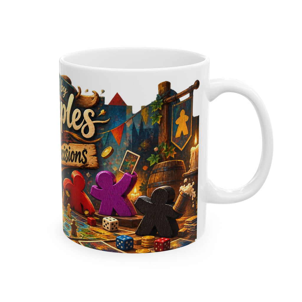 Powered by Meeples & Poor Decisions Ceramic Mug — Board Game Coffee Cup (11oz, 15oz)