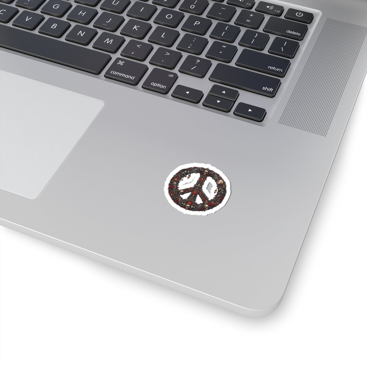 Skull & Rose Peace Sign Sticker — Gothic Kiss-Cut Laptop Decal