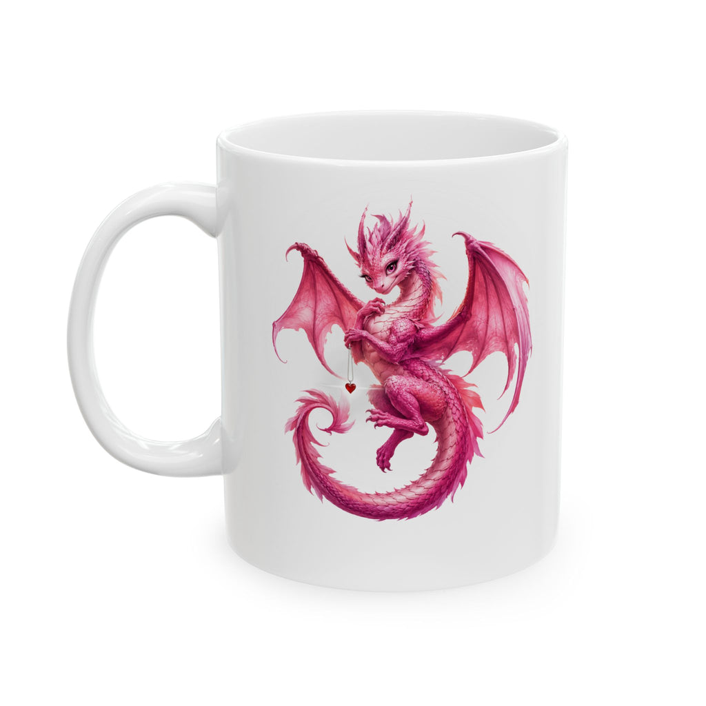 Pink Dragon Ceramic Mug – Cute Watercolor Fantasy Coffee Cup (11oz, 15oz)
