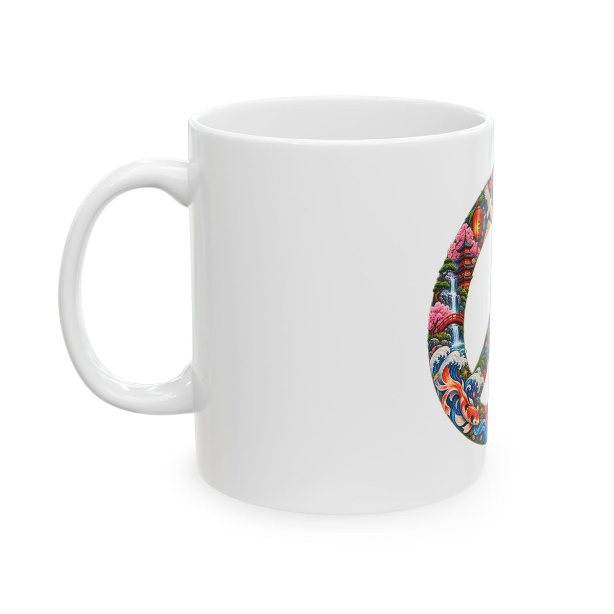 Peace Sign Ceramic Mug — Colorful Japanese-Inspired Floral & Nature 11oz/15oz