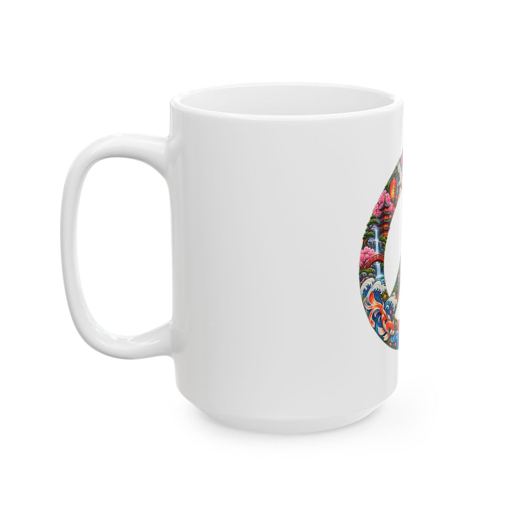 Peace Sign Ceramic Mug — Colorful Japanese-Inspired Floral & Nature 11oz/15oz