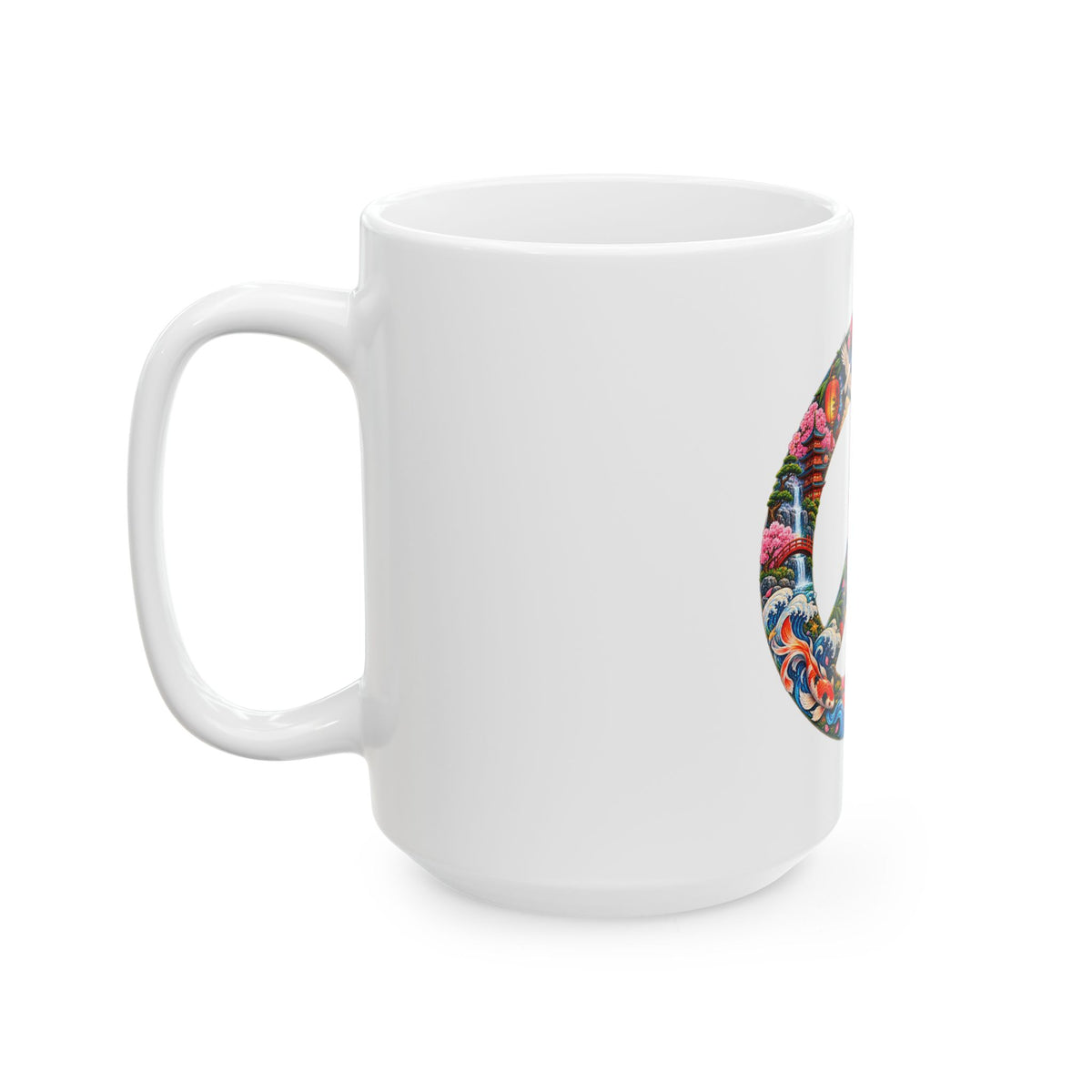Peace Sign Ceramic Mug — Colorful Japanese-Inspired Floral & Nature 11oz/15oz