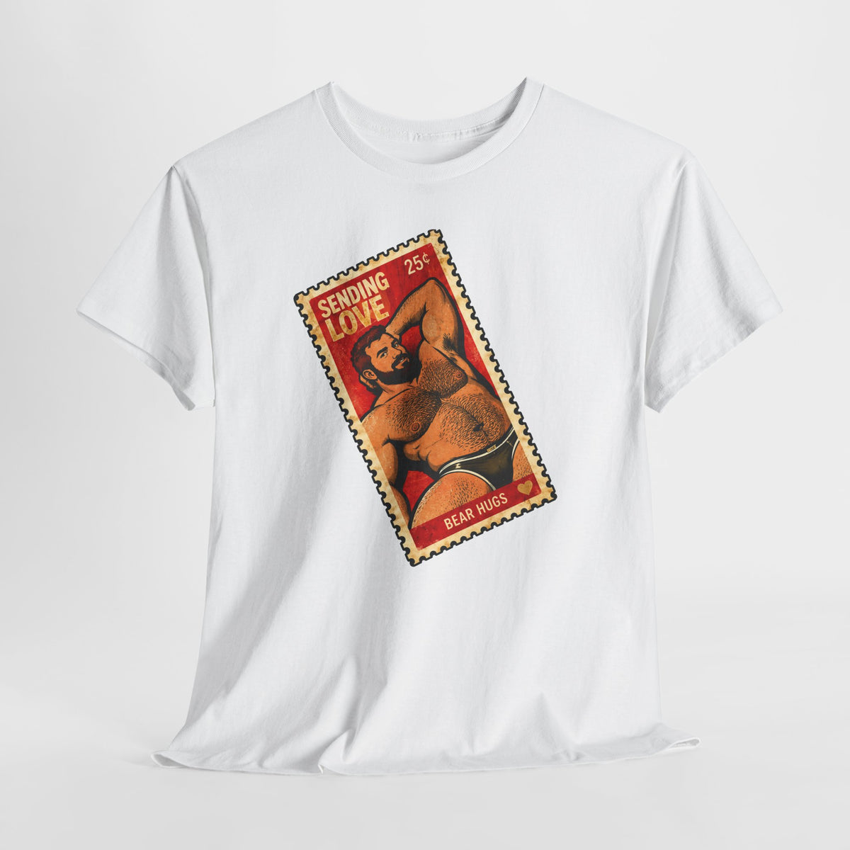 Gay Bear Shirt – Vintage Bear Pride Pin-Up T-Shirt, Retro Postage Stamp Art, LGBTQ Bear Culture Tee