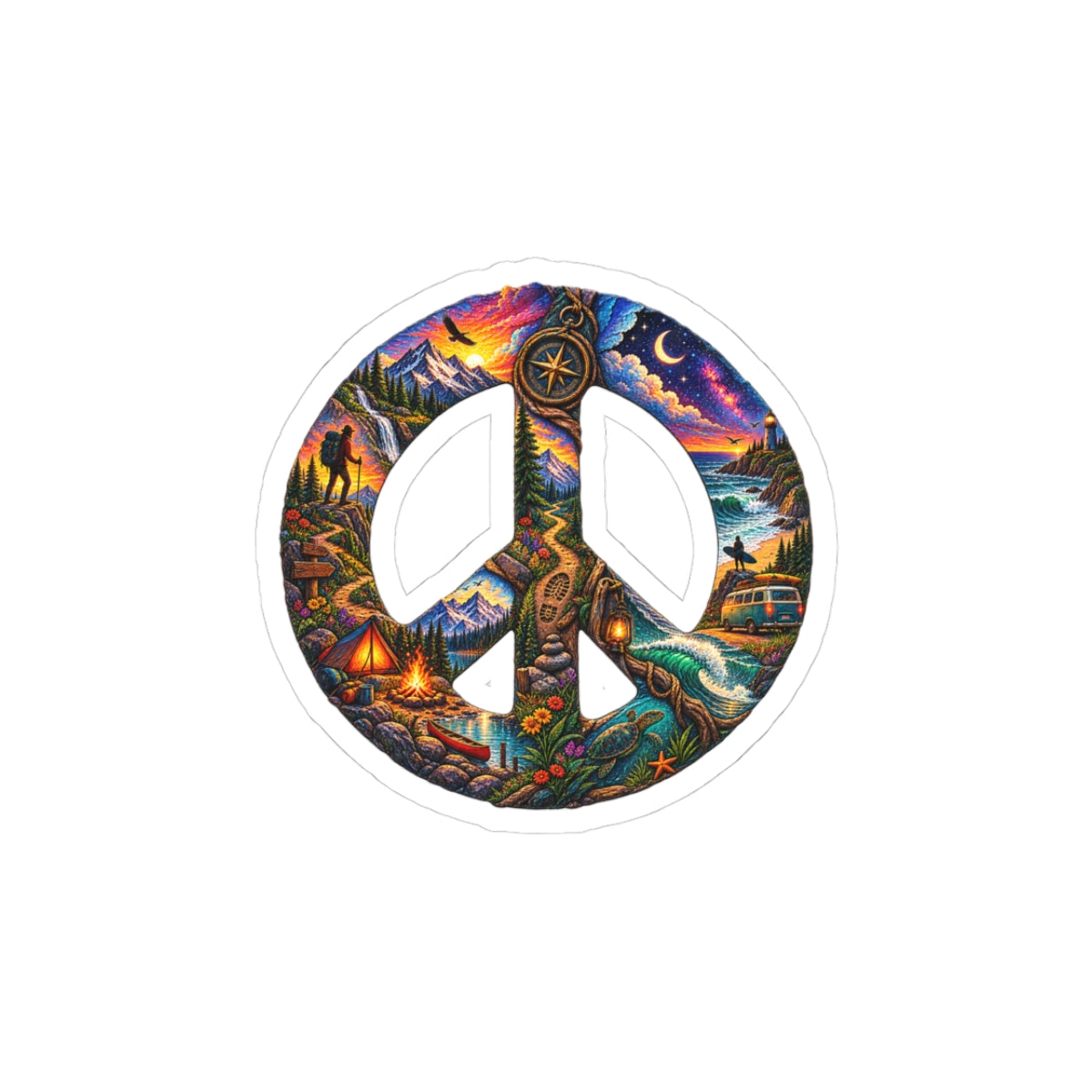 Peace Sign Sticker — Colorful Scenic Hippie Decal (Kiss-Cut)